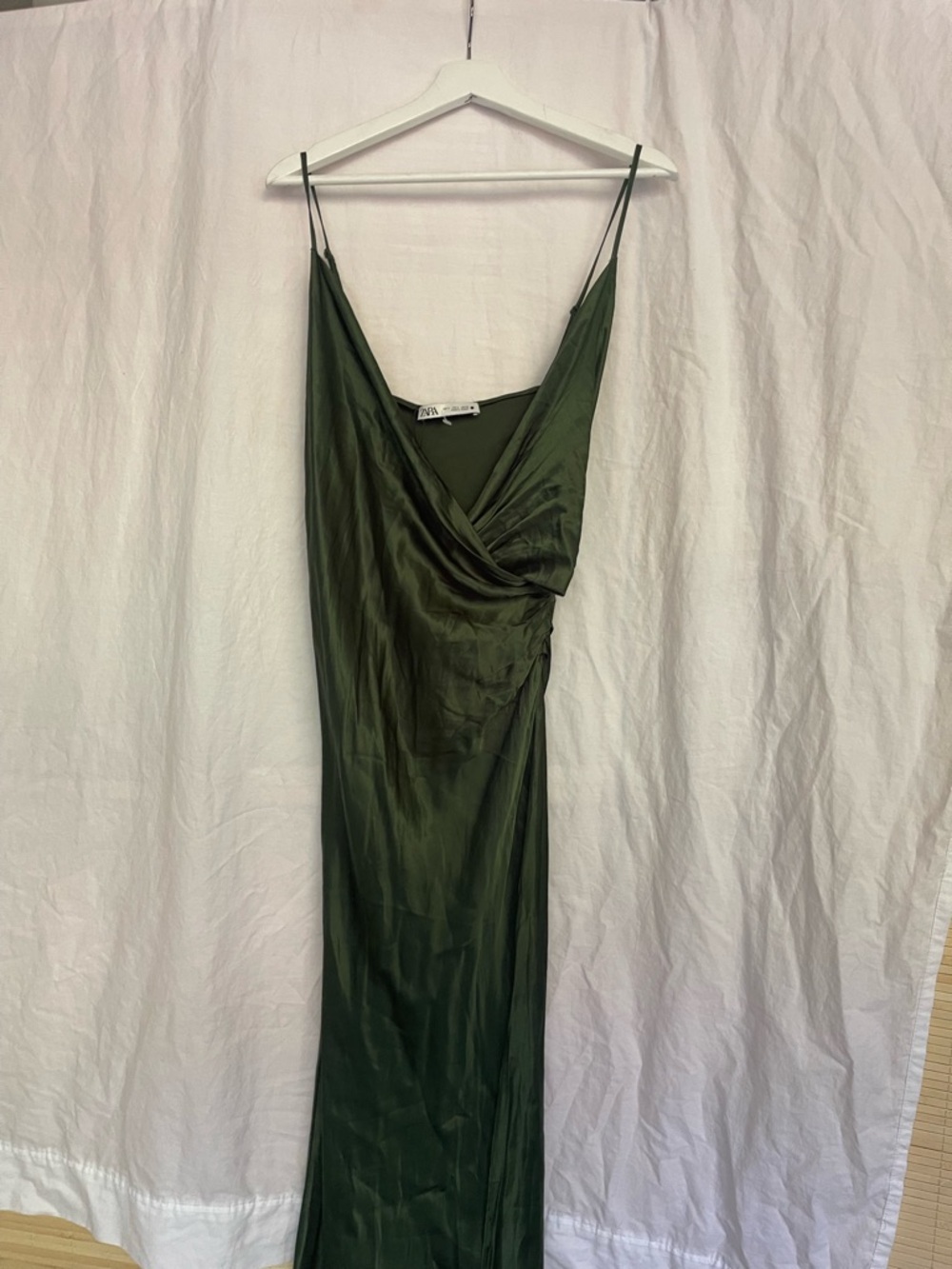 Zara Satin Slip Dress Ruched Side Midi Maxi Cocktail & Evening Wear Size L NEW - Picture 3 of 16